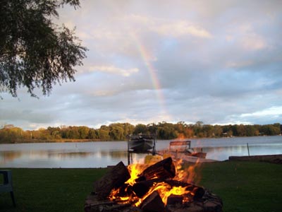 Rainbow with Camp Fire on Camp and Center Lakes